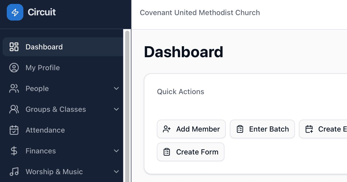 Circuit church management dashboard